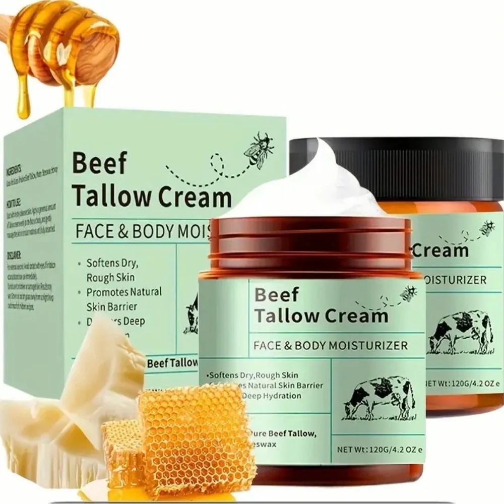 Beef Tallow Cream Face & Body Moisturizer Grass-Fed Honey Beeswax 4.2 oz NIB